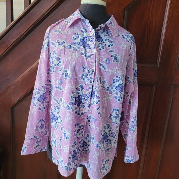 Talbots Pink Blue Floral Long Sleeve Button Up XP - Picture 1 of 6